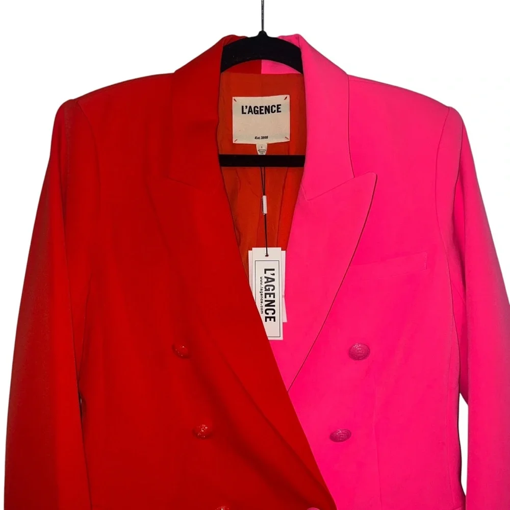 NEW NWT L’AGENCE Kenzie Double Breasted Blazer Jacket Cherry Tomato & Rose Pink